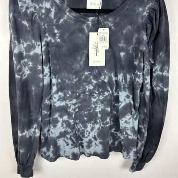 Sundays Casual Cotton Relaxed Tie Dye Round Neck Long Sleeve Top XS Blue NWT - Picture 5 of 14
